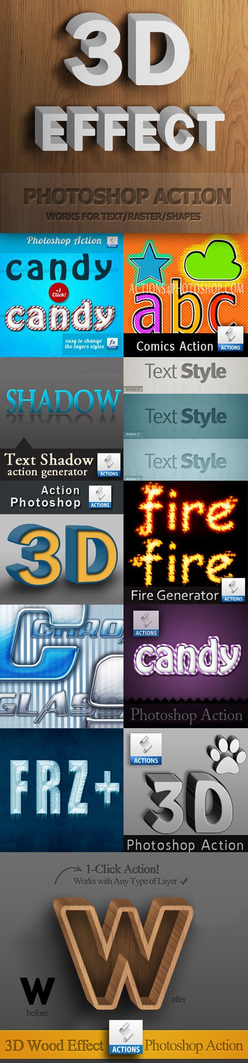 3D Text Photoshop Actions Collection