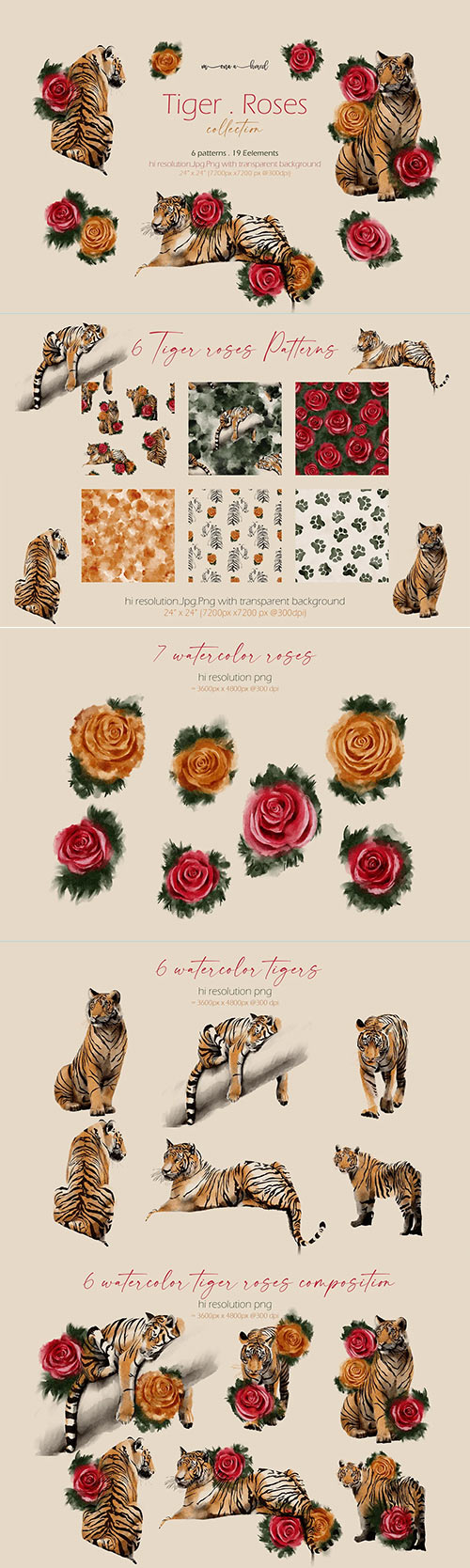 Tigers & Roses watercolor collection 6941142
