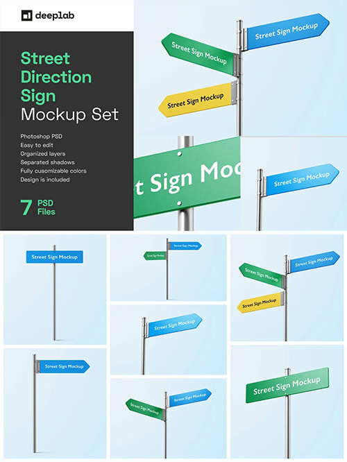 Street Direction Sign Mockup Set 7127570