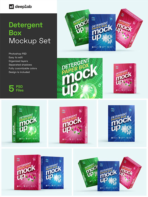 Detergent Box Packaging Mockup Set 7118906
