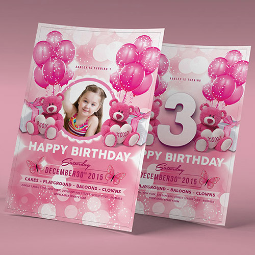 Pink Kids Birthday Invitation