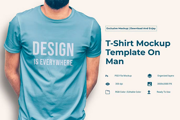 T-Shirt Mockup Template On Man JZWNTCB