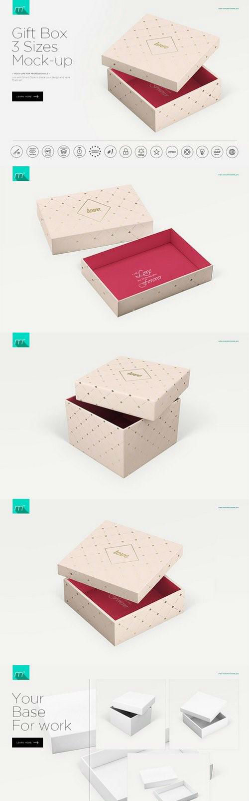 Gift Box 3 Sizes Mock-up 908049