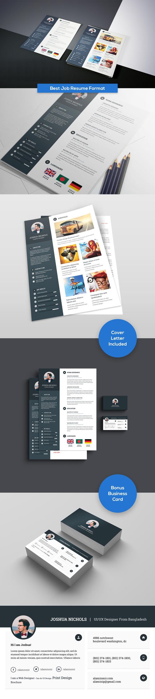 Best Job Resume Format PSD Templates with Business Card
