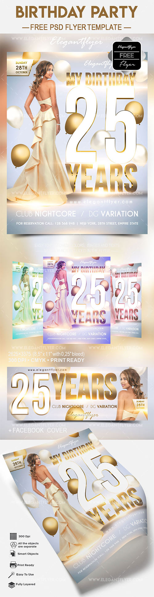 Birthday Party Flyer PSD template + Facebook Cover
