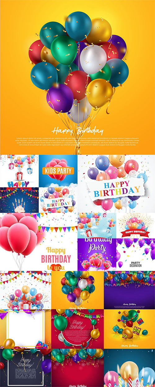 Happy birthday holiday invitation realistic balloons