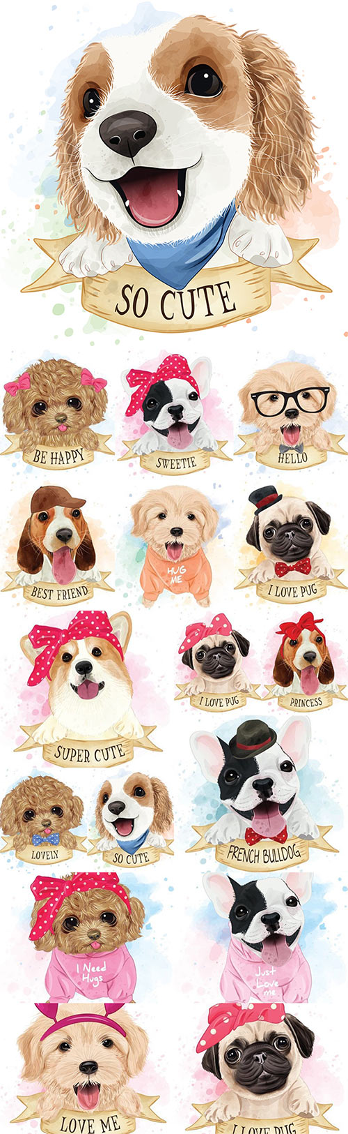 Cute Watercolor Dog Collection