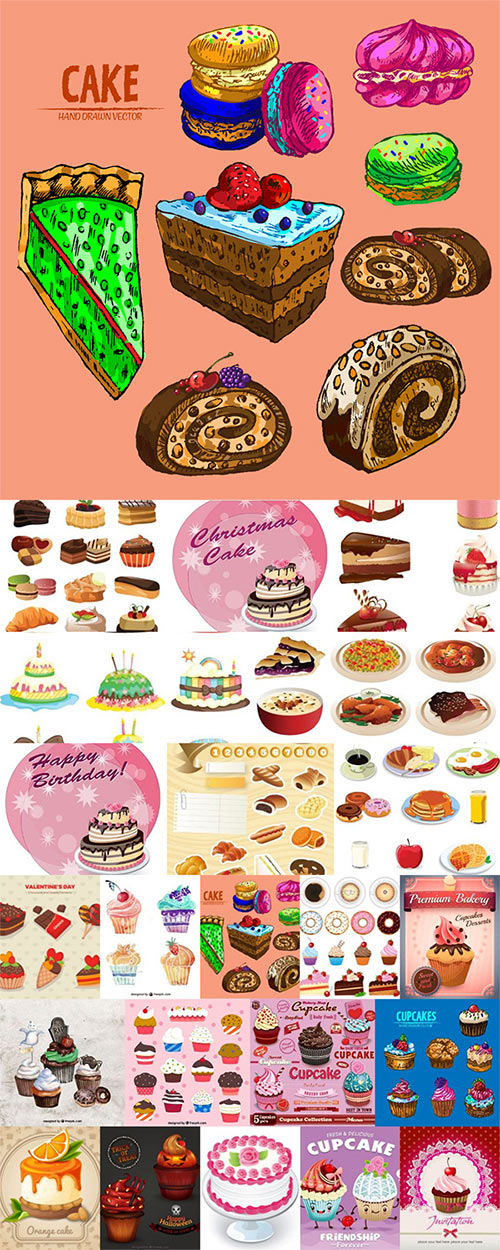 Desserts ice cream cakes and various sweets in vector content