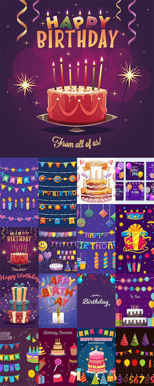 Vector Birthday party decoration collection