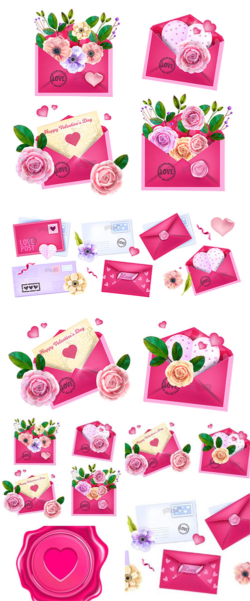 Realistic set for Valentine's Day love letters