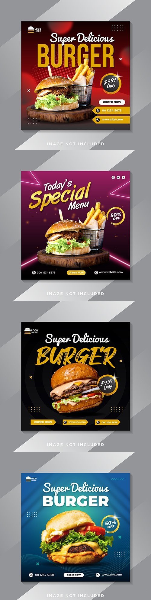 Social media message template about food menu and burger restaurant