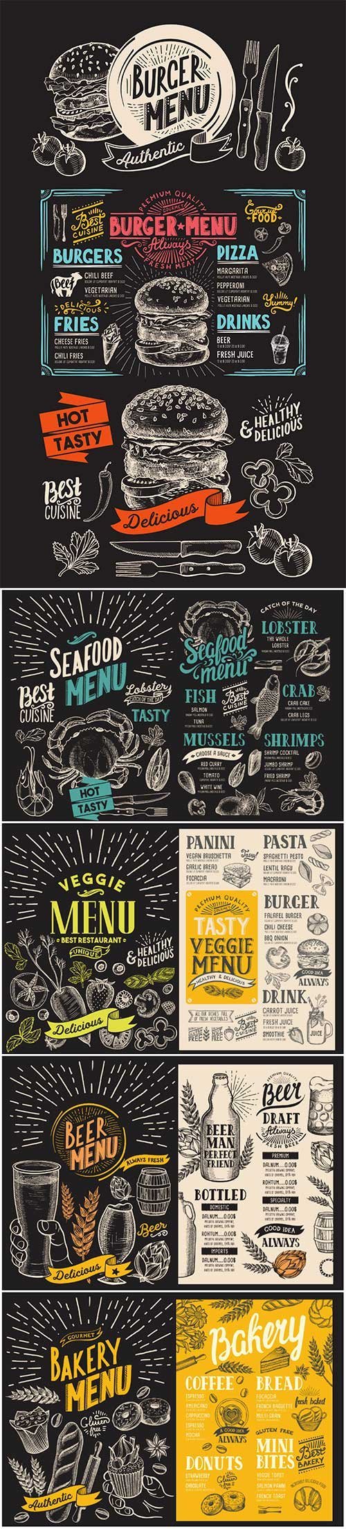 Vector restaurant menu, design template with vintage hand-drawn flyer #8