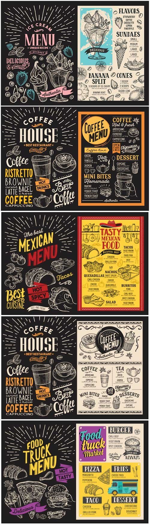 Vector restaurant menu, design template with vintage hand-drawn flyer #3