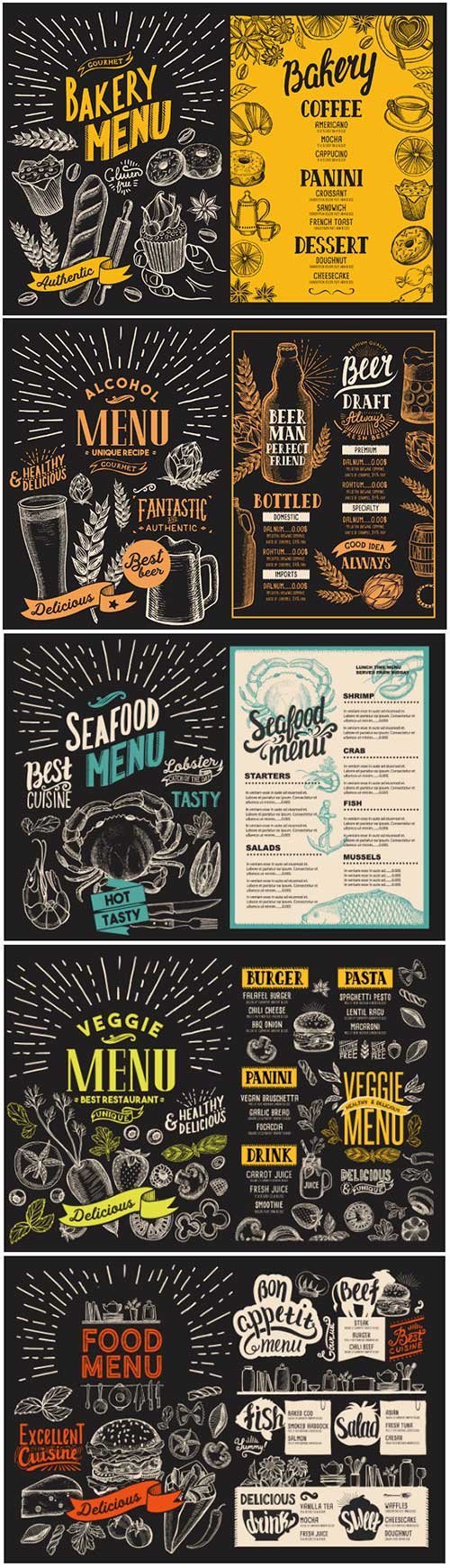 Vector restaurant menu, design template with vintage hand-drawn flyer #5