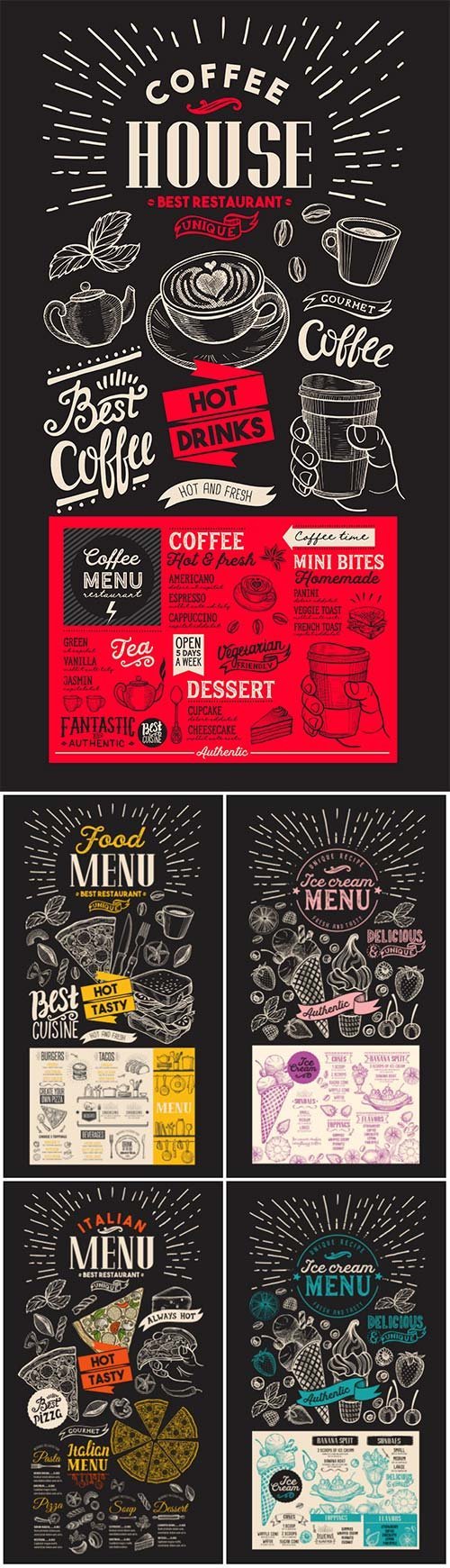 Vector restaurant menu, design template with vintage hand-drawn flyer #2