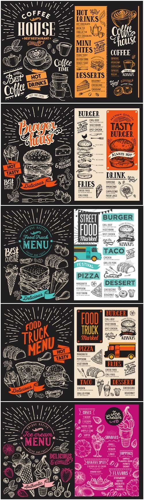Vector restaurant menu, design template with vintage hand-drawn flyer #6