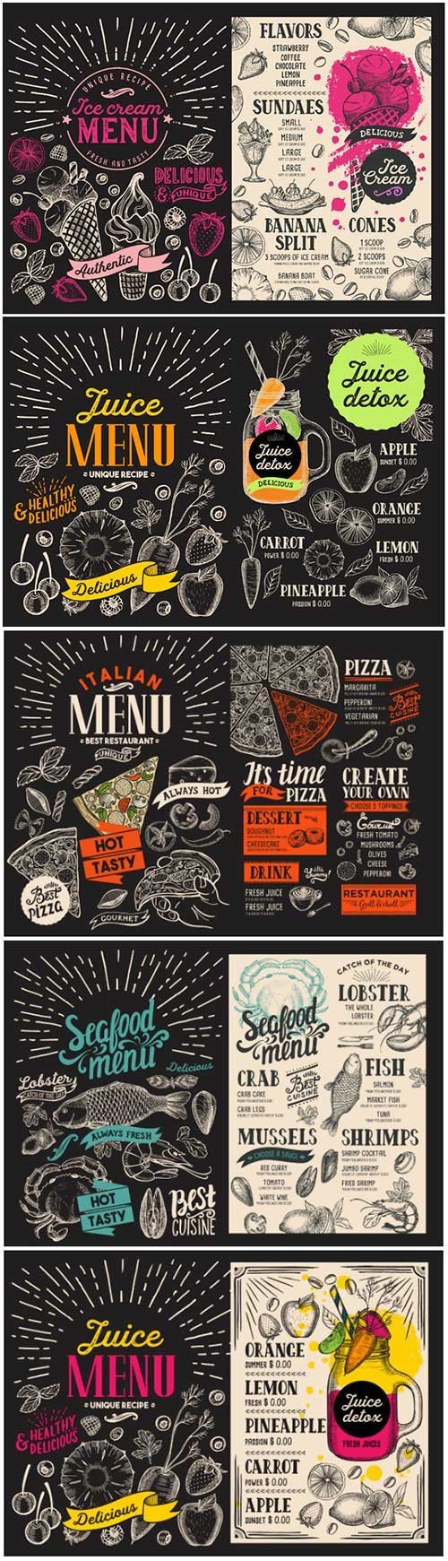 Vector restaurant menu, design template with vintage hand-drawn flyer #4
