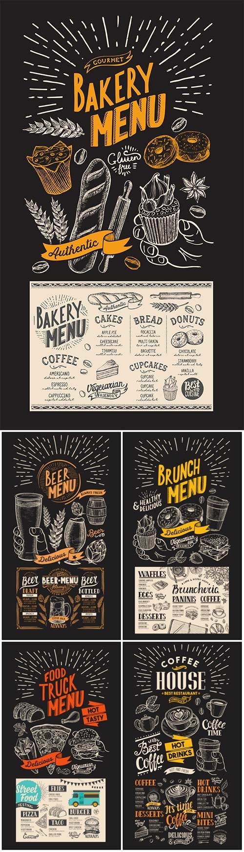 Vector restaurant menu, design template with vintage hand-drawn flyer