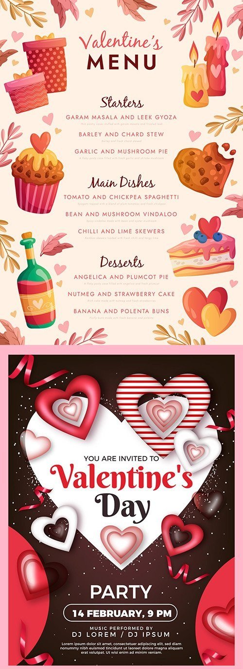 Valentine's Day poster template for party and menu design