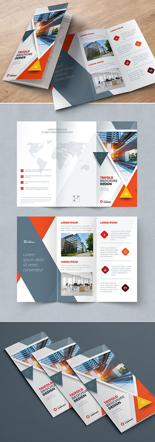 Orange Trifold Brochure Layout with Triangles
