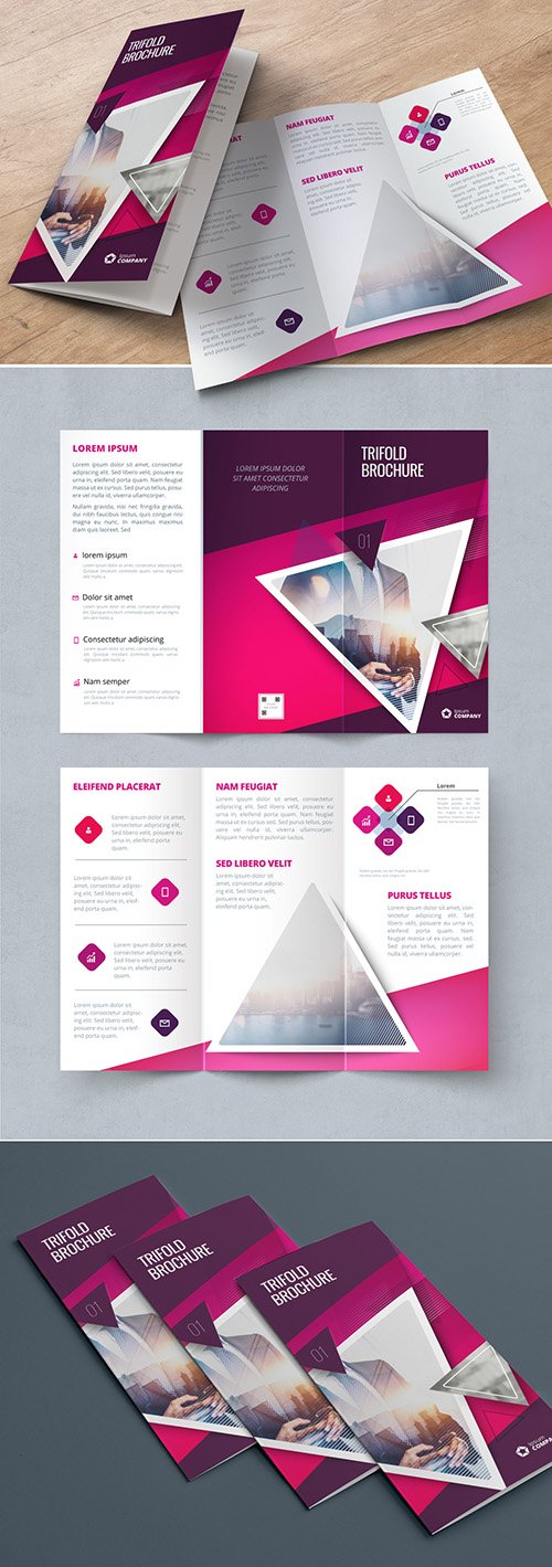 Pink Trifold Brochure Layout with Triangles