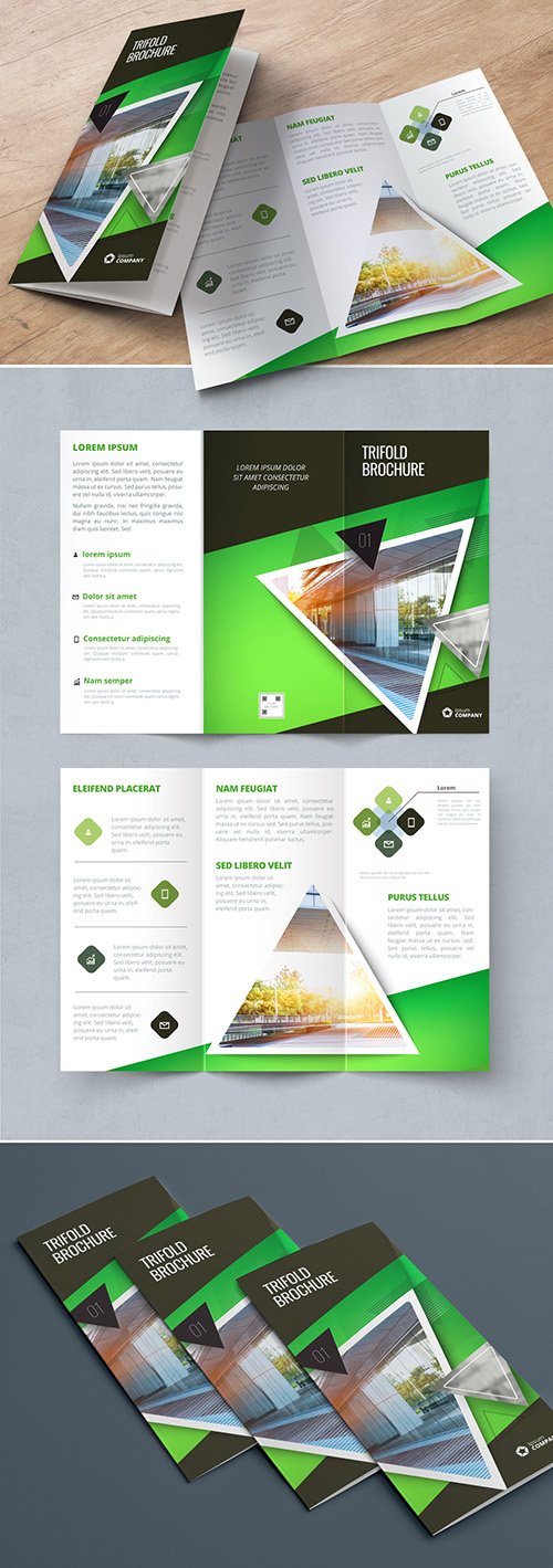 Green Trifold Brochure Layout with Triangles