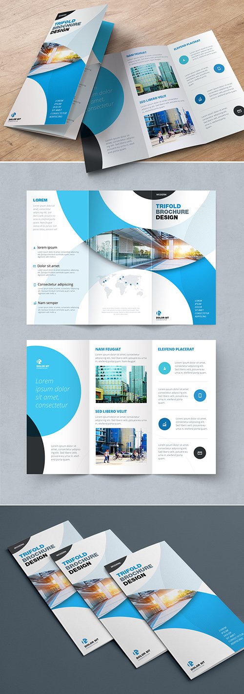 Blue Trifold Brochure Layout with Circles