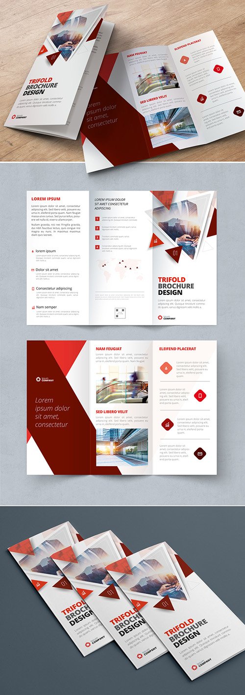 Red Trifold Brochure Layout with Triangles