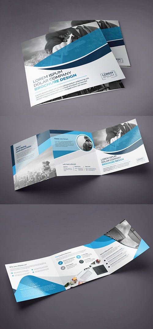 Blue Square Tri-Fold Brochure Layout