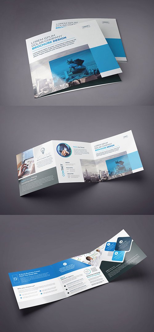 Blue and Black Square Tri-Fold Brochure Layout