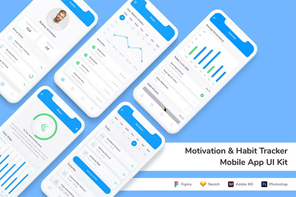 Motivation & Habit Tracker Mobile App UI Kit