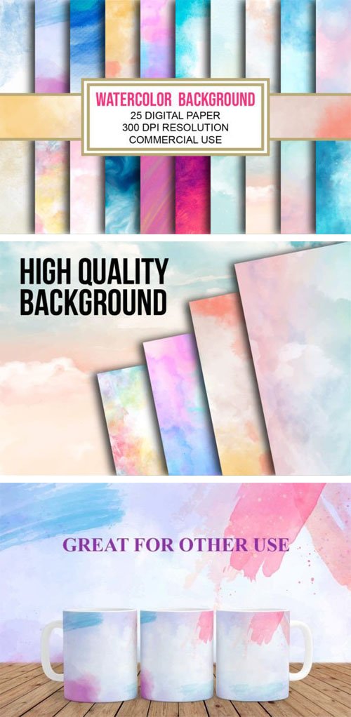 26 Watercolor Background Digital Papers Collection
