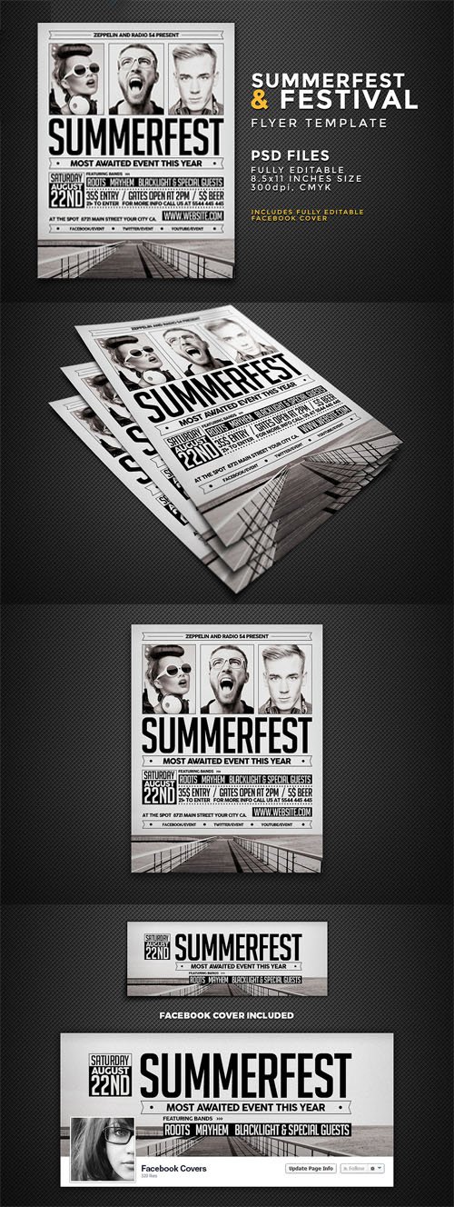 Summerfest & Festival Flyer PSD Templates + Fb Cover