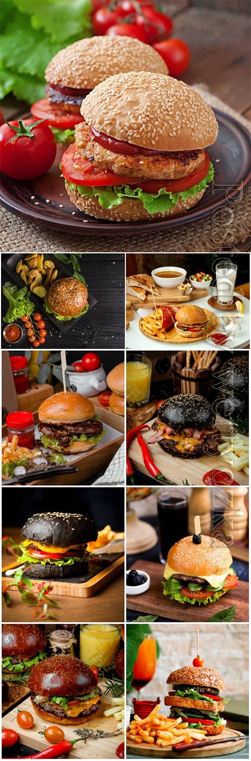Burgers, fast food set stock photo