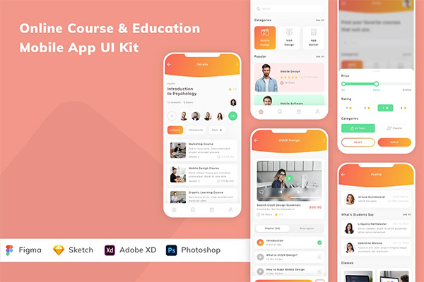 Online Course & Education Mobile App UI Kit