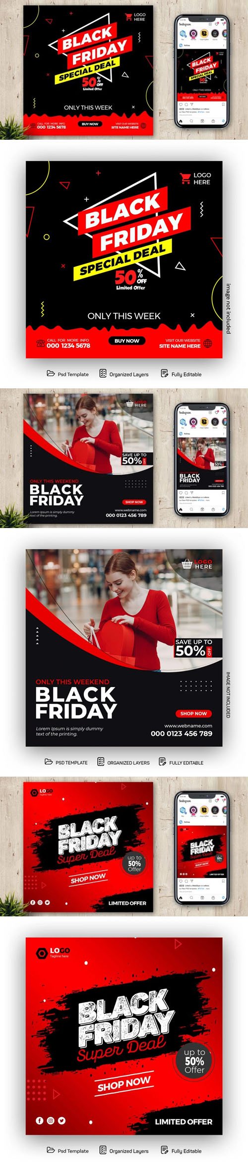 Black Friday Sales - 3 Social Media Posts PSD Templates