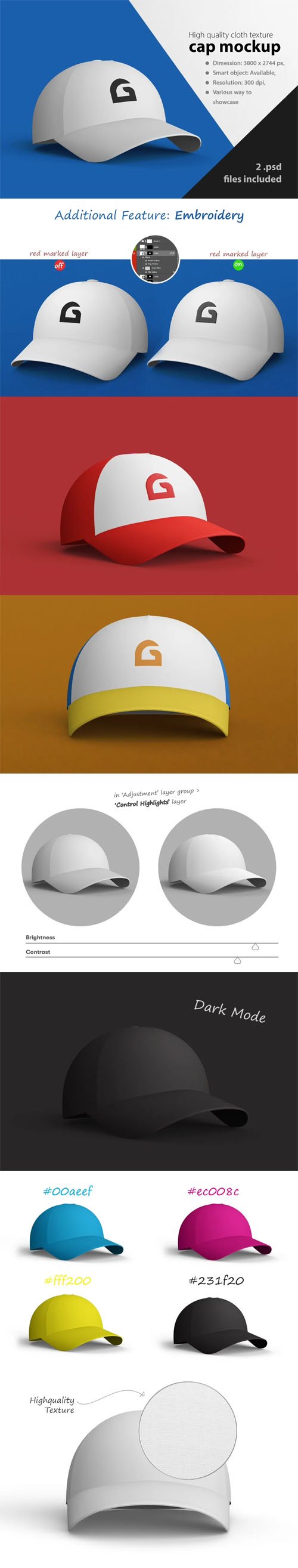 Cap PSD Mockup - 3D Rendered With HQ Cloth Texture