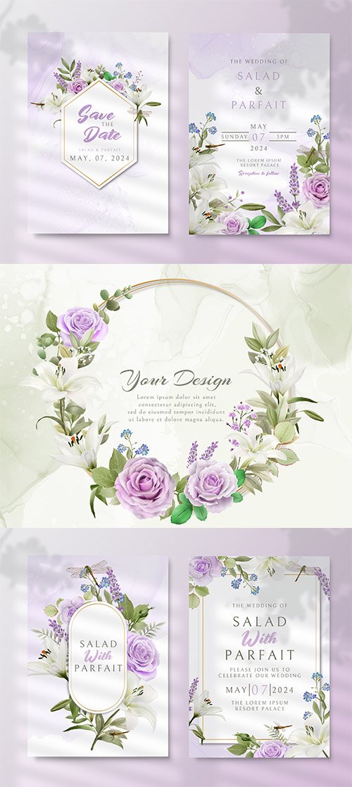 Romantic wedding invitation card with greenery floral