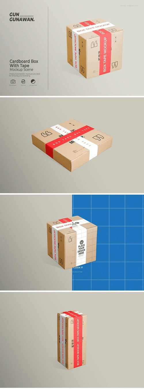 Cardboard Box With Tape Mockup