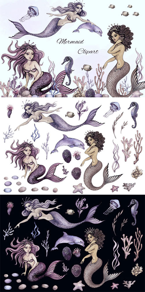 Watercolor Mermaid Underwater Clipart 18646212