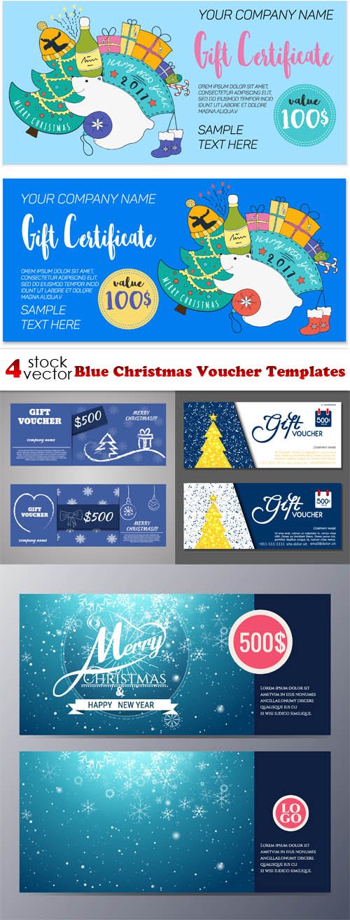 Vectors - Blue Christmas Voucher Templates