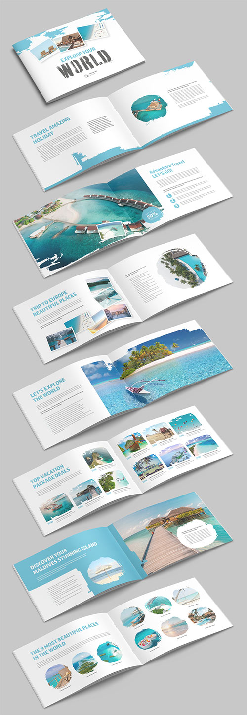 Travel Agency Brochure Layout with Blue Accents 512851672