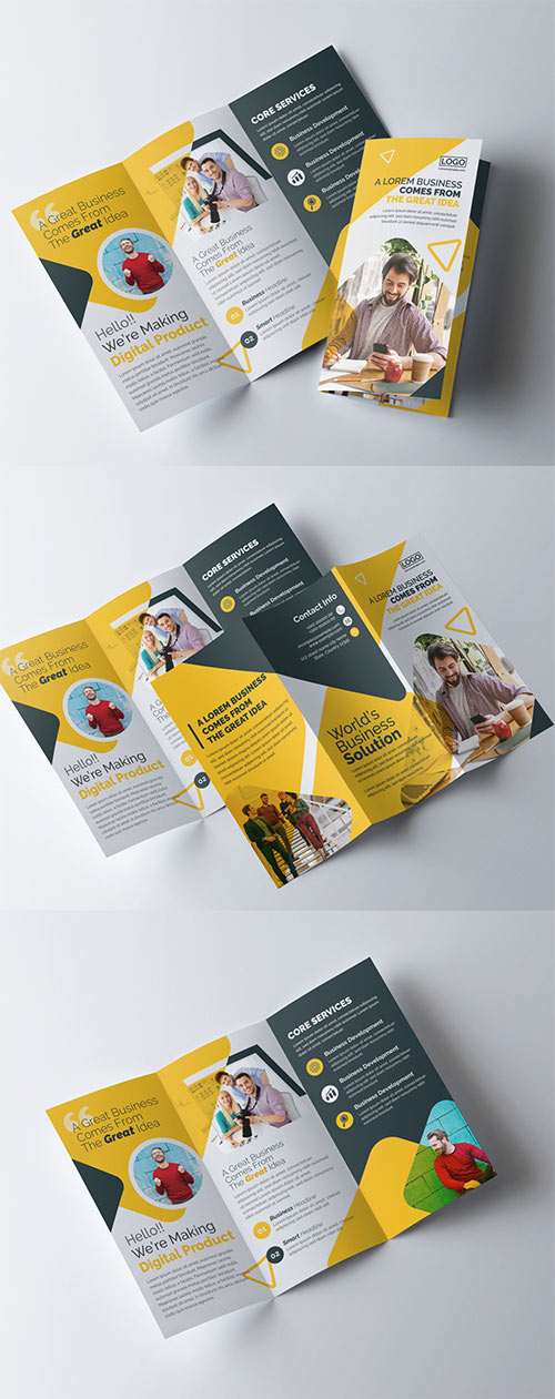 Corporate Trifold Brochure Template with Yellow & Dark Accents 521501863