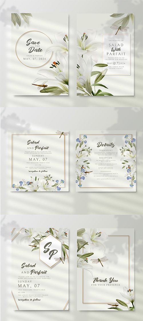 Wedding invitation card with greenery floral