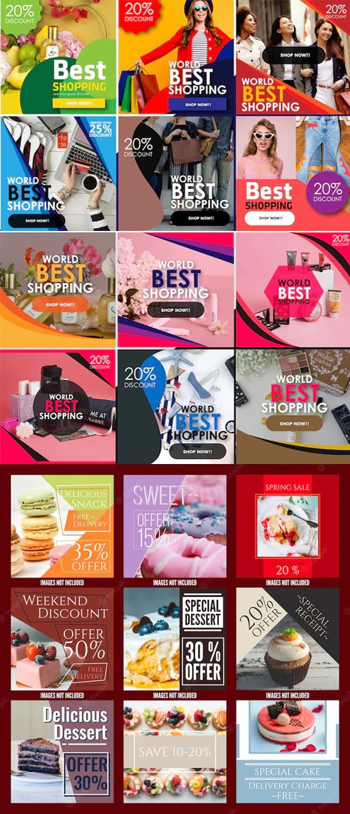 Shopping Social Media Sales Square Banners - Vector Templates