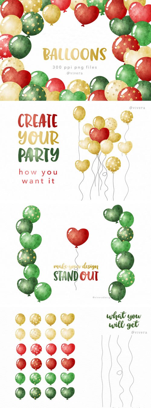 Watercolor Balloons for Celebrations - Clipart PNG