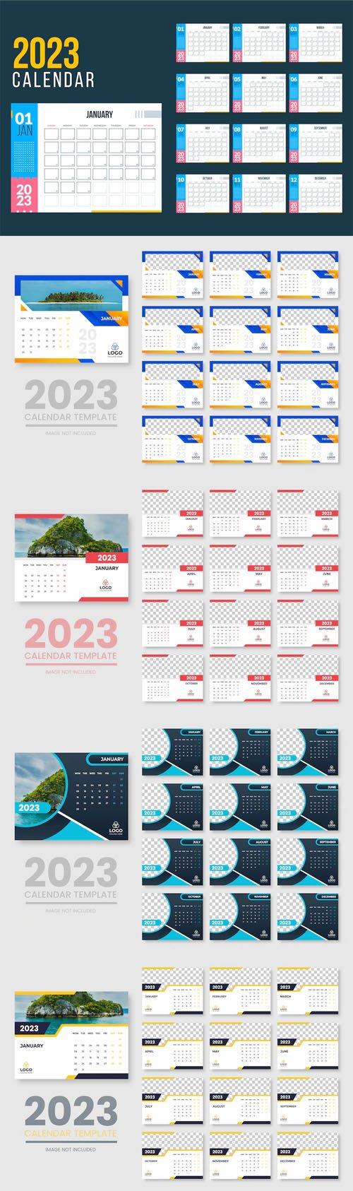 5 Clean Calendars for New Year 2023 Vector Templates