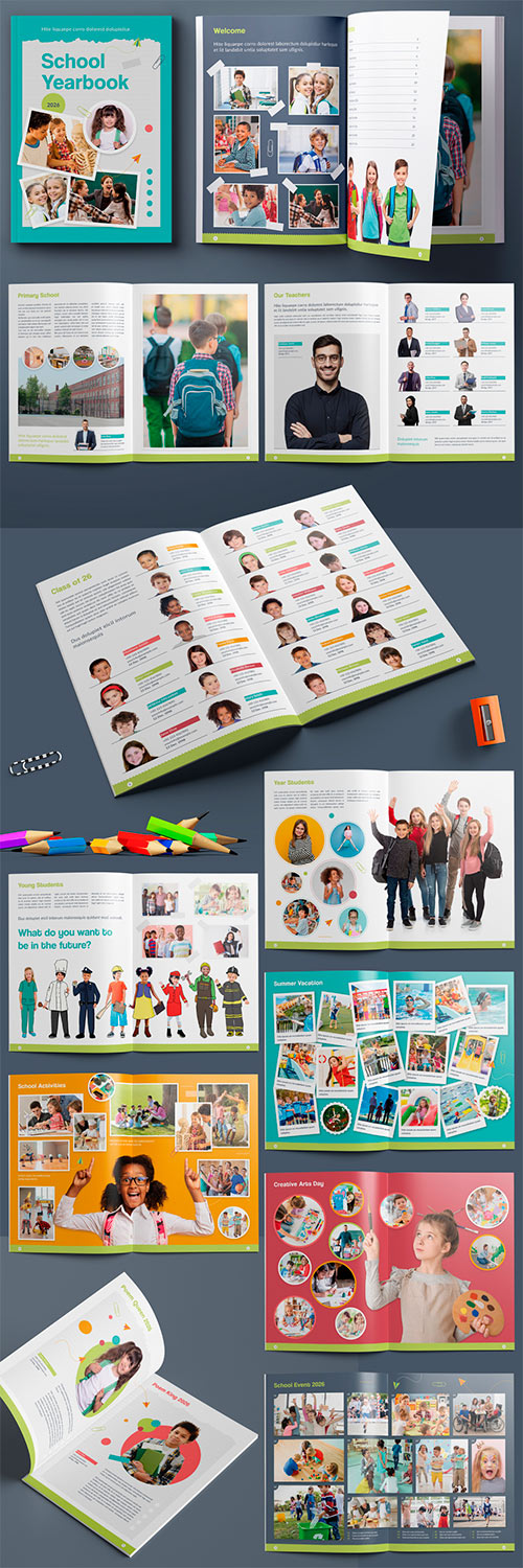 School Yearbook Layout with Colorful Accents 536431885