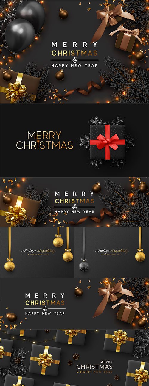 Merry Christmas and Happy New Year Gold Background