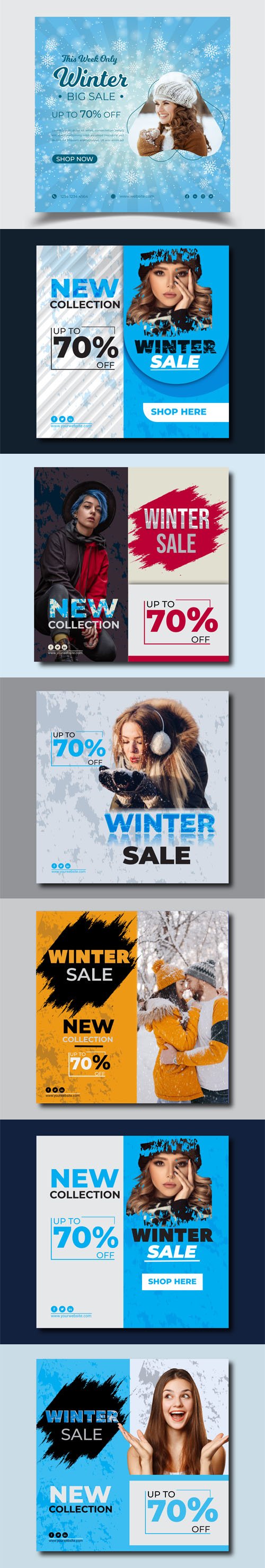 Winter Social Media Sales Square Banners - Vector Templates